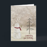 De Verjaardag van Kerstmis Feestdagen Kaart<br><div class="desc">Sneeuwman met vakantie gouden ster voor verjaardag in de tijd van Kerstmis.</div>