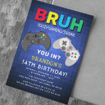 De verjaardag van Little Gamer Kaart<br><div class="desc">Maak van het verjaardagsfeest van je kleine gamer een onvergetelijke met onze levendige uitnodiging voor je verjaardag! Het heeft een opvallende blauwe pexel achtergrond en is verfraaid met de opvallende 'BRUH' tekst. Met twee gamecontrollers die het versieren, een verleidelijke uitnodiging voor eten, gamen en drinken, is het een uitnodiging die...</div>