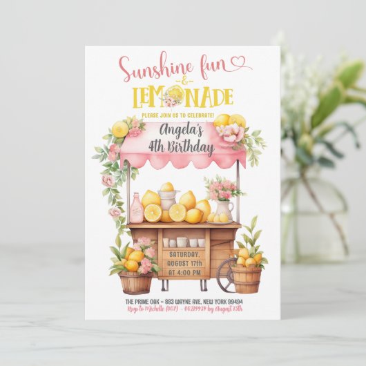 De verjaardag van Pink Lemonade Stand Kind Kaart (Staand voorkant)