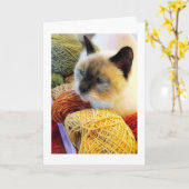 De Verjaardag van Purrfect, Siamese Kat in Garen Kaart (Gele Bloem)