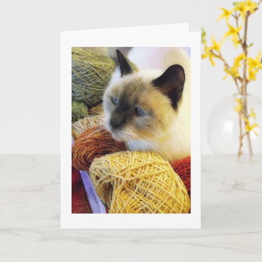 De Verjaardag van Purrfect, Siamese Kat in Garen Kaart (Gele Bloem)