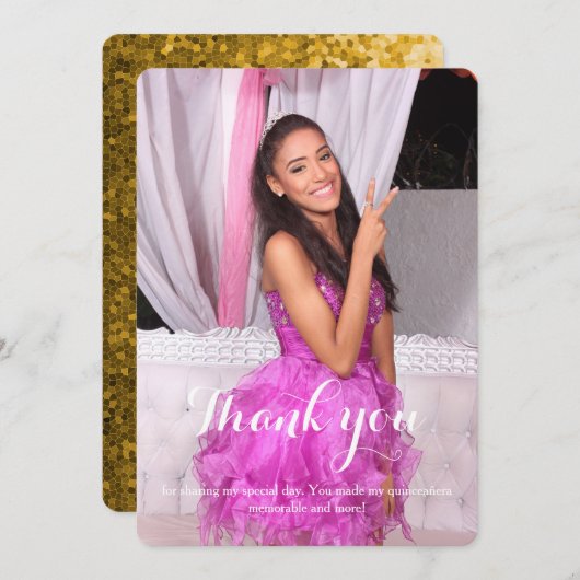 De verjaardag van Quinceañera vijftiende dankt u Bedankkaart (Voorkant / Achterkant)