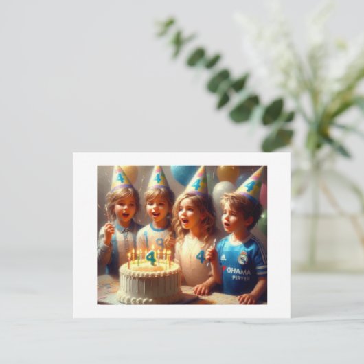 De verjaardagsfeestje,  briefkaart (Staand voorkant)