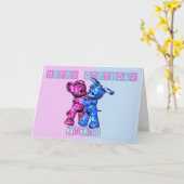 de verjaardagskaart van babytweelingen met beer en kaart (Gele Bloem)