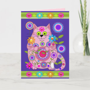 De verjaardagskaart van de Kat van flower power Kaart