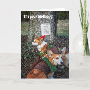 De verjaardagskaart van Robin Hood Corgi Kaart