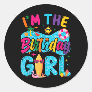 De Verjaardagsmeisje Zwembad Feest Strand Familie Ronde Sticker