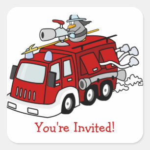 De Verjaardagspartij van de brandvrachtwagenmotor Vierkante Sticker