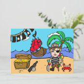 De verjaardagsuitnodiging van de jongen met pirate kaart (Staand voorkant)