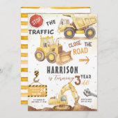 De Verkeersbouw Dump Truck Verjaardag Kaart (Voorkant / Achterkant)