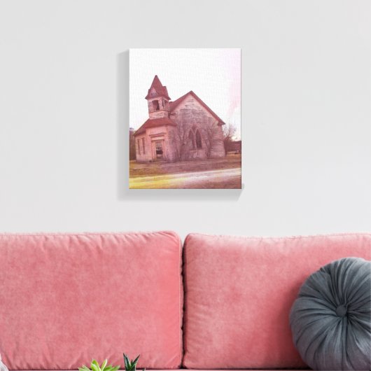 De verlaten roze kerk canvas afdruk (Insitu (Woonkamer))