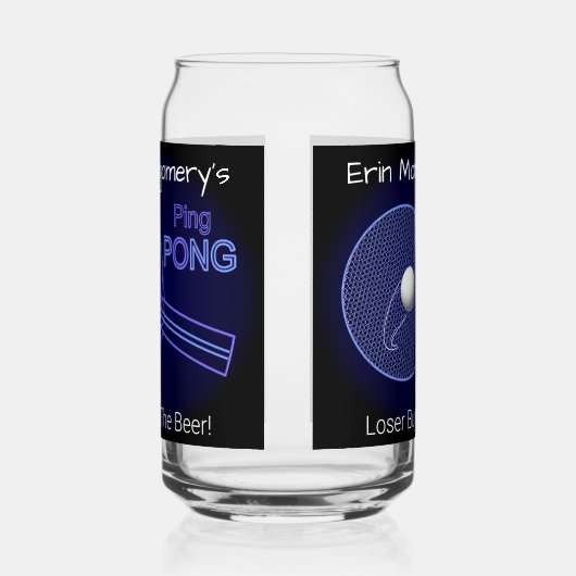 De verliezer koopt het bier! Ping Pong Fun Bier Blikvorm Glas (Links)