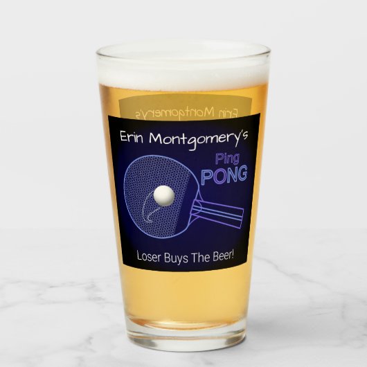 De verliezer koopt het bier! Ping Pong Fun Pint Bi Glas (Voorkant gevuld)