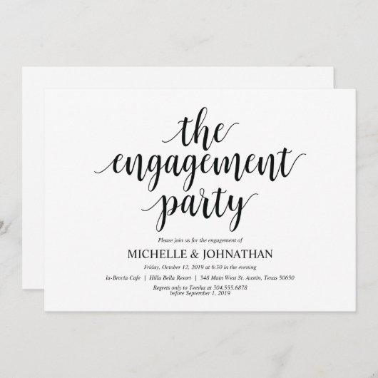 De verlovingspartij, Engagement Party nodigt uit Kaart (Voorkant / Achterkant)