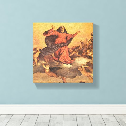 De veronderstelling van Mary in de hemel Canvas Afdruk (Insitu (Houten vloer))