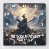 De Veroveraar van Hoogten DE HEER IS MIJN ROTS Vierkante Klok (Voorkant)
