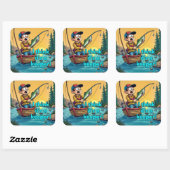 De verrassing van een jonge visser vierkante sticker (Vel)