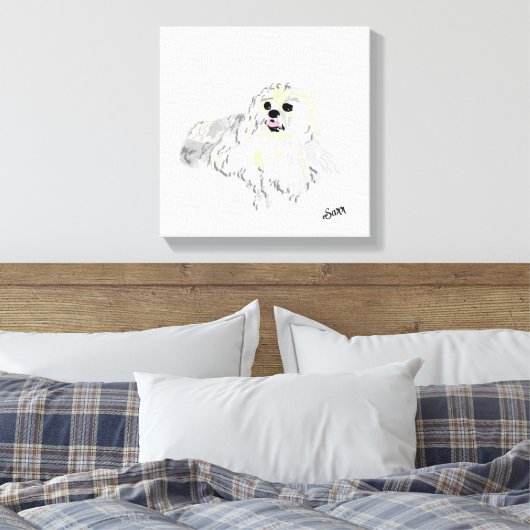 De Verrekte Druk van het Canvas: Pommerse Puppy Canvas Afdruk (Insitu (Slaapkamer))