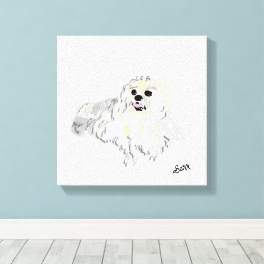 De Verrekte Druk van het Canvas: Pommerse Puppy Canvas Afdruk (Insitu (Houten vloer))