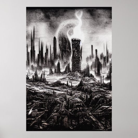 De verschrikking van de verwoeste stad | AI Art Po Poster (Voorkant)