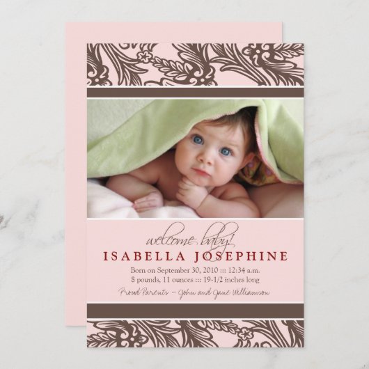 De versierd Bloemen (roze) Aankondiging van de (Voorkant / Achterkant)