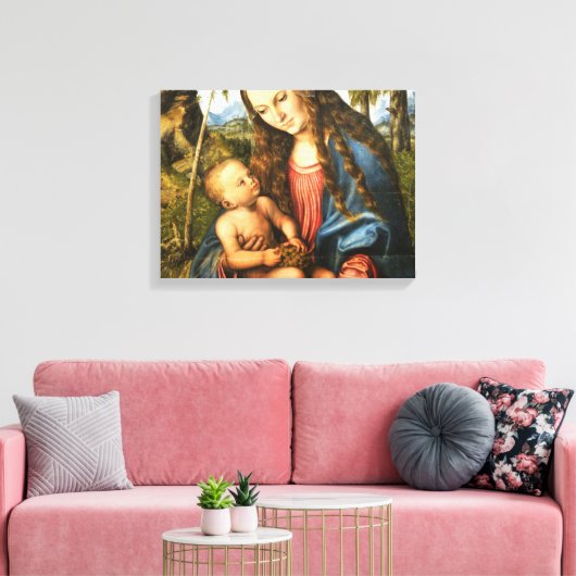 De versleten moeder Mary die Baby Jesus vasthoudt Canvas Afdruk (Insitu (Woonkamer))