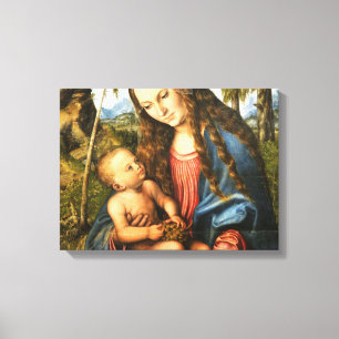De versleten moeder Mary die Baby Jesus vasthoudt Canvas Afdruk
