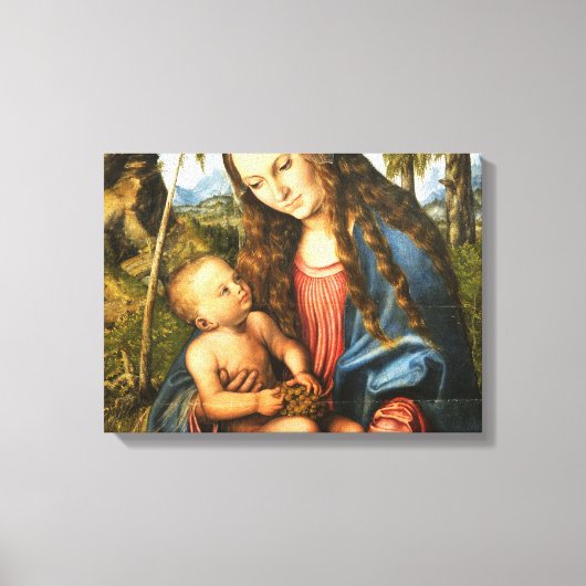 De versleten moeder Mary die Baby Jesus vasthoudt Canvas Afdruk (Voorkant)