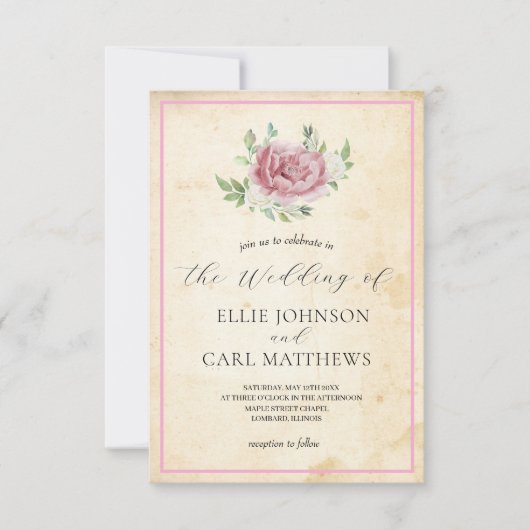 De vervaagde Roos bruiloft Kaart (Voorkant)