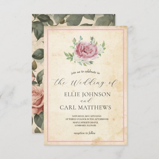 De vervaagde Roos bruiloft Kaart (Voorkant / Achterkant)