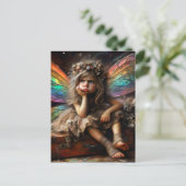 De vervelende kleine Schattige fee zit op een koff Briefkaart (Staand voorkant)