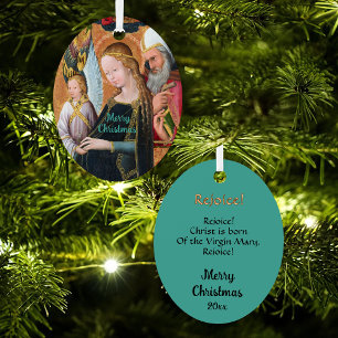 De Verwachtende Madonna met Sint-Jozef Ovaal Metalen Ornament