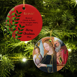 De verwachtingsvolle Madonna met Sint-Jozef rond Keramisch Ornament