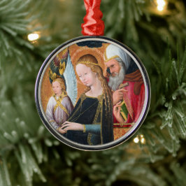 De verwachtingsvolle Madonna met Sint-Jozef rond Metalen Ornament