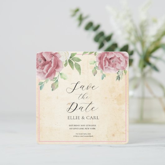 De Verwelkte Roos Bruiloft Save The Date (Staand voorkant)