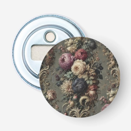 De Verwilderde Vigil – Gotische Bloemen Button Flesopener (Voorkant)