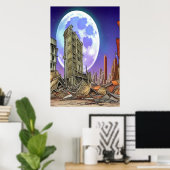 De verwoeste stad | AI Art Poster (Thuiskantoor)