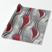 De vette metallische 3D Red Grey textuur Cadeaupapier (Uitgerold)