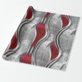 De vette metallische 3D Red Grey textuur Cadeaupapier (Uitgerold)
