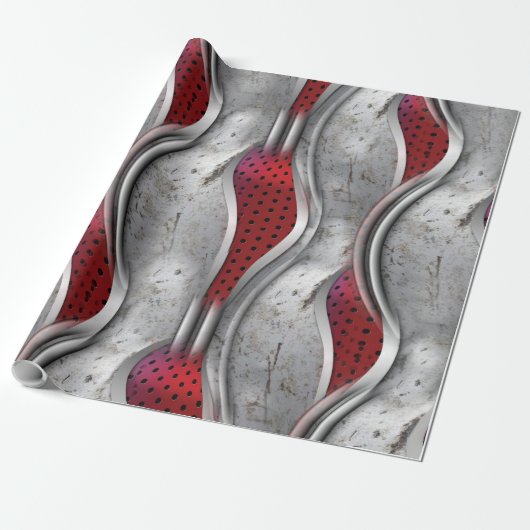 De vette metallische 3D Red Grey textuur Cadeaupapier (Uitgerold)