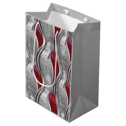 De vette metallische 3D Red Grey textuur Medium Cadeauzakje (Voorkant Gekanteld)