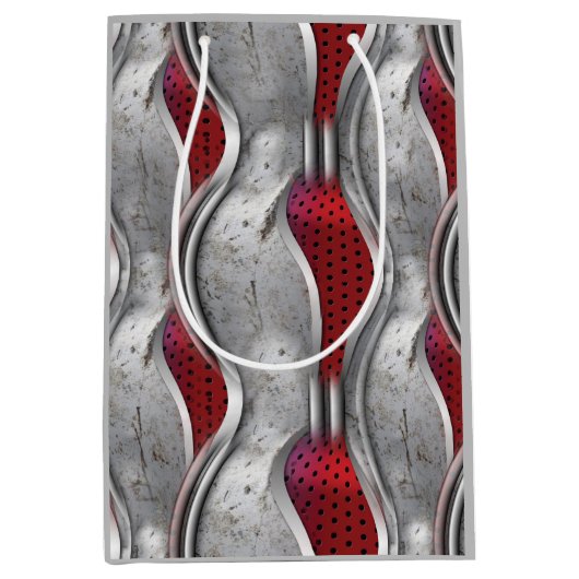 De vette metallische 3D Red Grey textuur Medium Cadeauzakje (Voorkant)