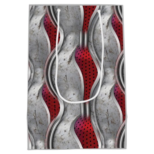 De vette metallische 3D Red Grey textuur Medium Cadeauzakje (Achterkant)