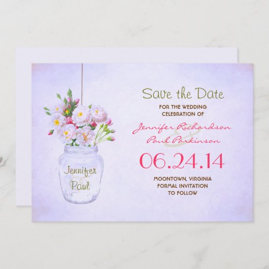 de Victoriaans bloemen van de moeraspot sparen de  Save The Date (Voorkant / Achterkant)