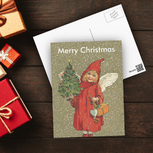 De Victoriaans Blonde Sneeuw van de Kerstboom van Feestdagenkaart