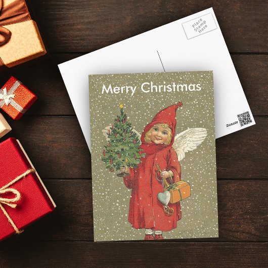 De Victoriaans Blonde Sneeuw van de Kerstboom van Feestdagenkaart