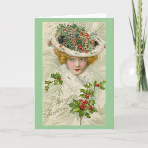 De Victoriaans Dame die van Kerstmis een Twijg van Feestdagen Kaart