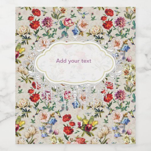 De Victoriaans-era Floral Waterverf Wijn Etiket (Enkel label)