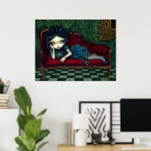 De Victoriaans gothische kunst van Scarlet Sofa Poster (Thuiskantoor)