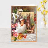 De Victoriaans Kaart van Pasen - Konijntje en (Gele Bloem)